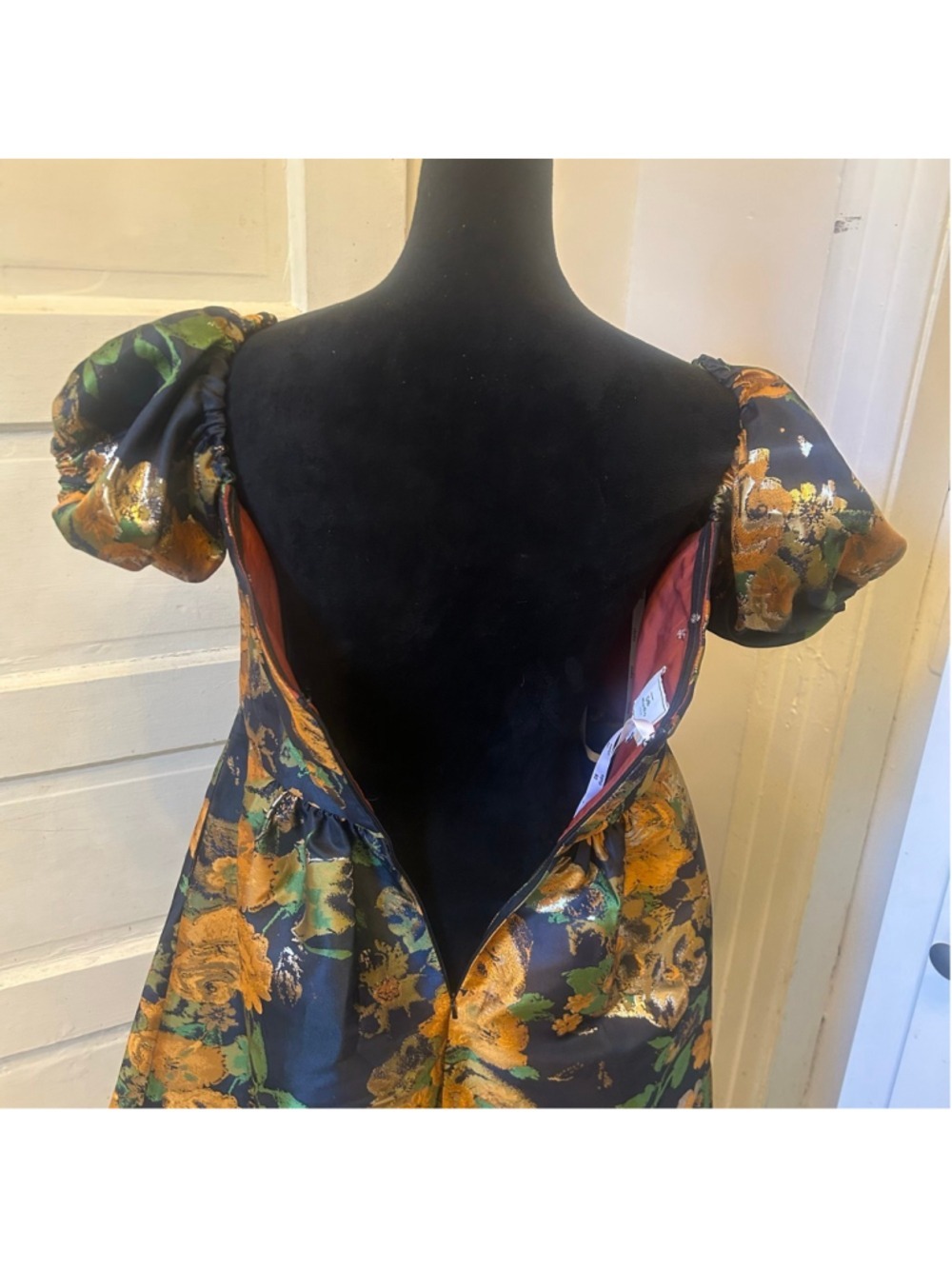 Women's DB Studio Navy Gold Floral High Low Dress Size 12 Regency Romantic - Picture 6 of 9
